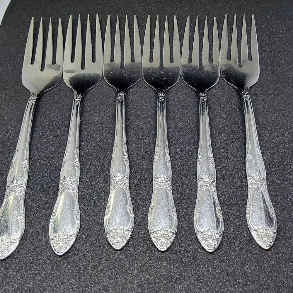Wm A Rogers Oneida Fenway Daydream Stainless Flatware Lot of 6 Salad Forks‎
